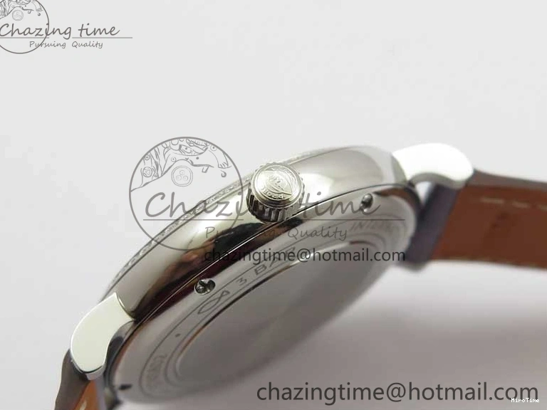 MIROTIME 0227 Attractive Portofino 37mm SS V7F 1:1 Best Edition Gray Dial Diamonds Bezel on Gray Leather Strap A 7091